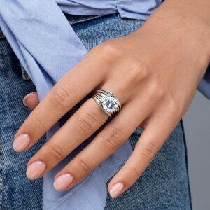 Jean Rachel Jewelry 925 Sterling Silver Statement Ring White Cushion Shaped ZC